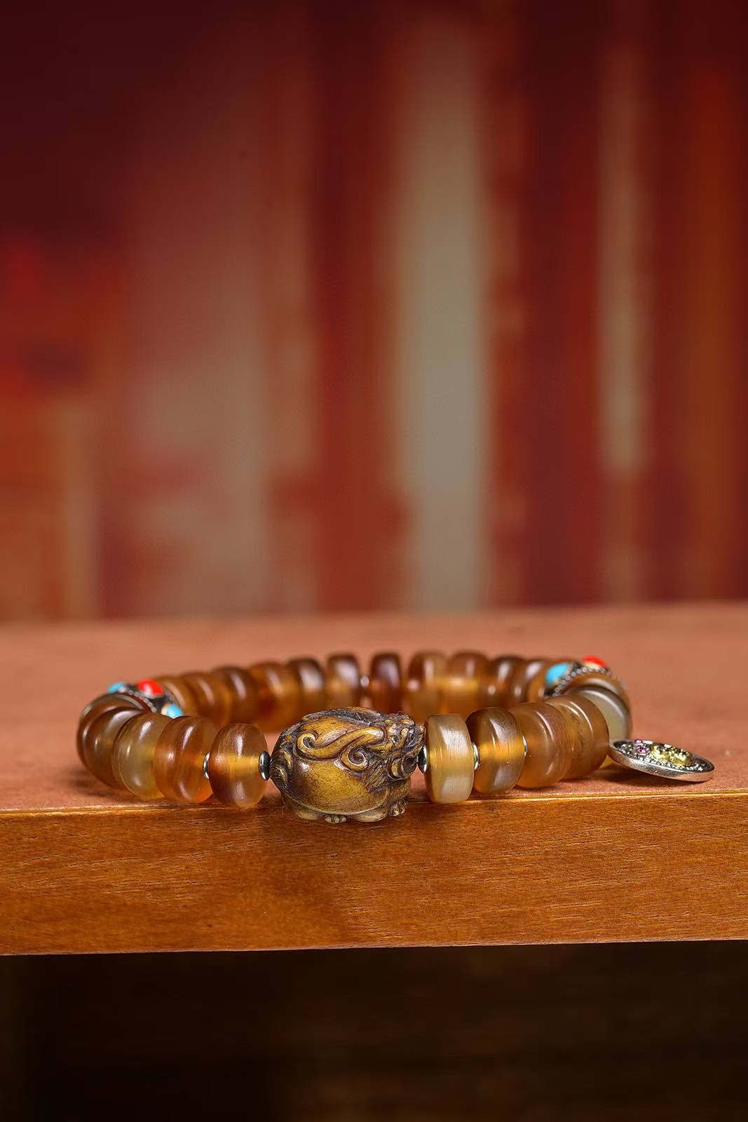 天然黄金甲盘珠手串饰品藏式文玩佛珠回流骨铜卡子配饰山龟手链