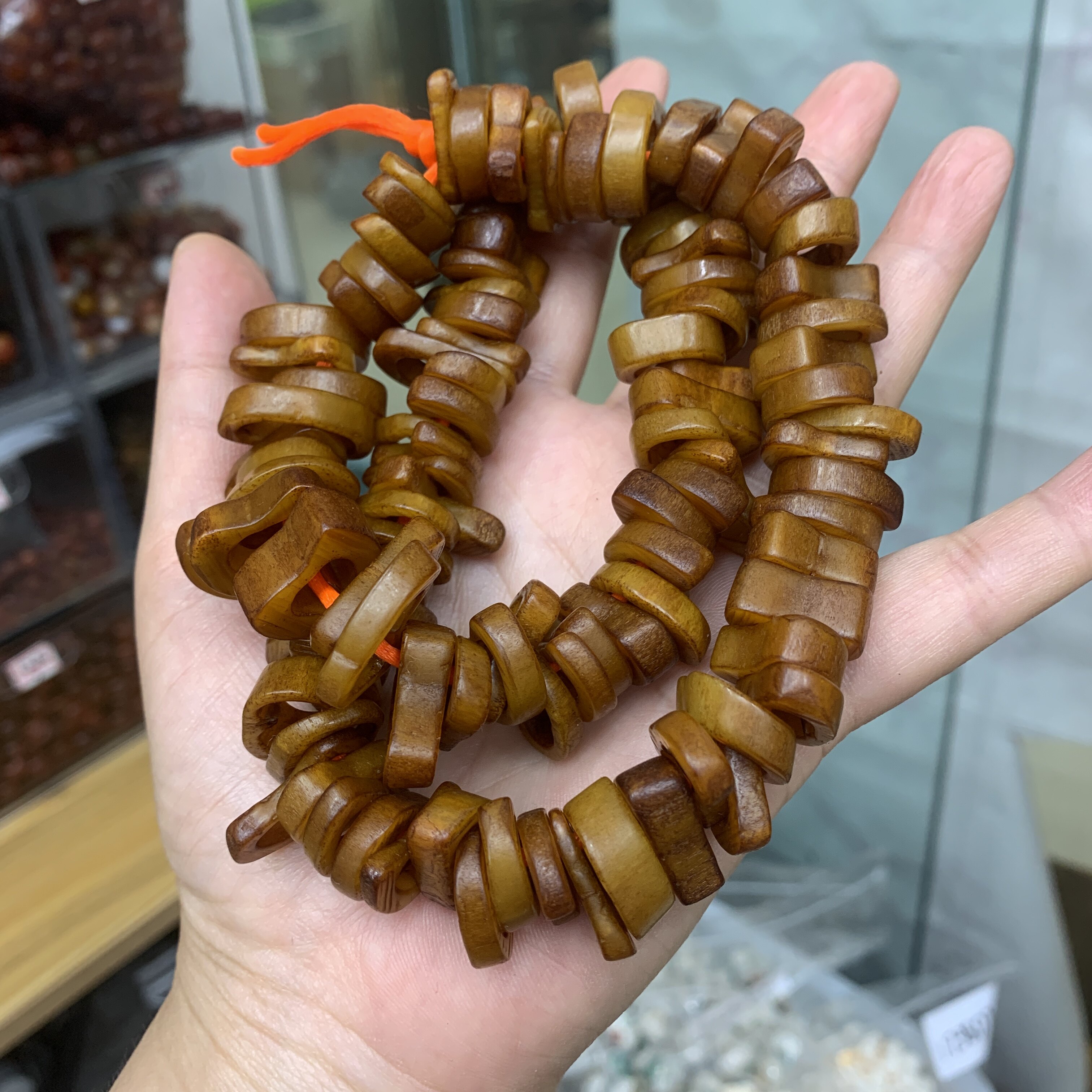牛骨雕刻随行跑环文玩DIY配饰卡子星月菩提金刚108颗佛珠吊坠