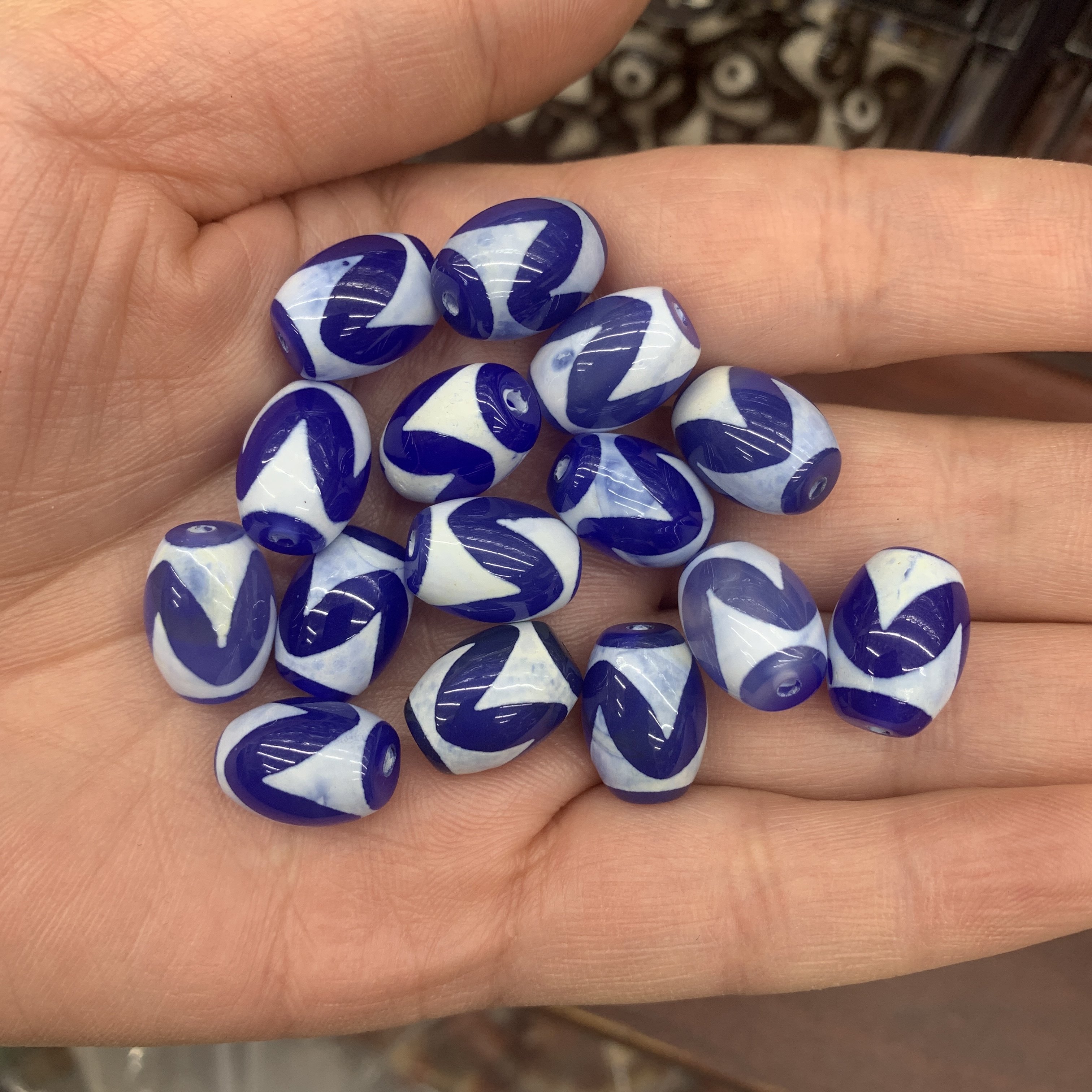 天珠玛瑙 DIY饰品配件1蓝色天珠玛瑙圆珠散珠 老玛瑙珠子