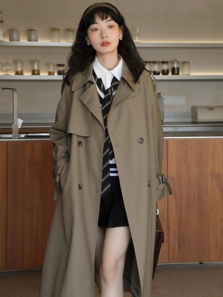 高级感超好看卡其巧克力棕风衣女