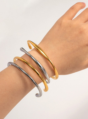 欧美时尚新款几何不规则钛钢镀金手镯手环女百搭INS风配饰金色