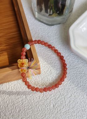 原创2025新款天然蜜蜡小熊南红手链女