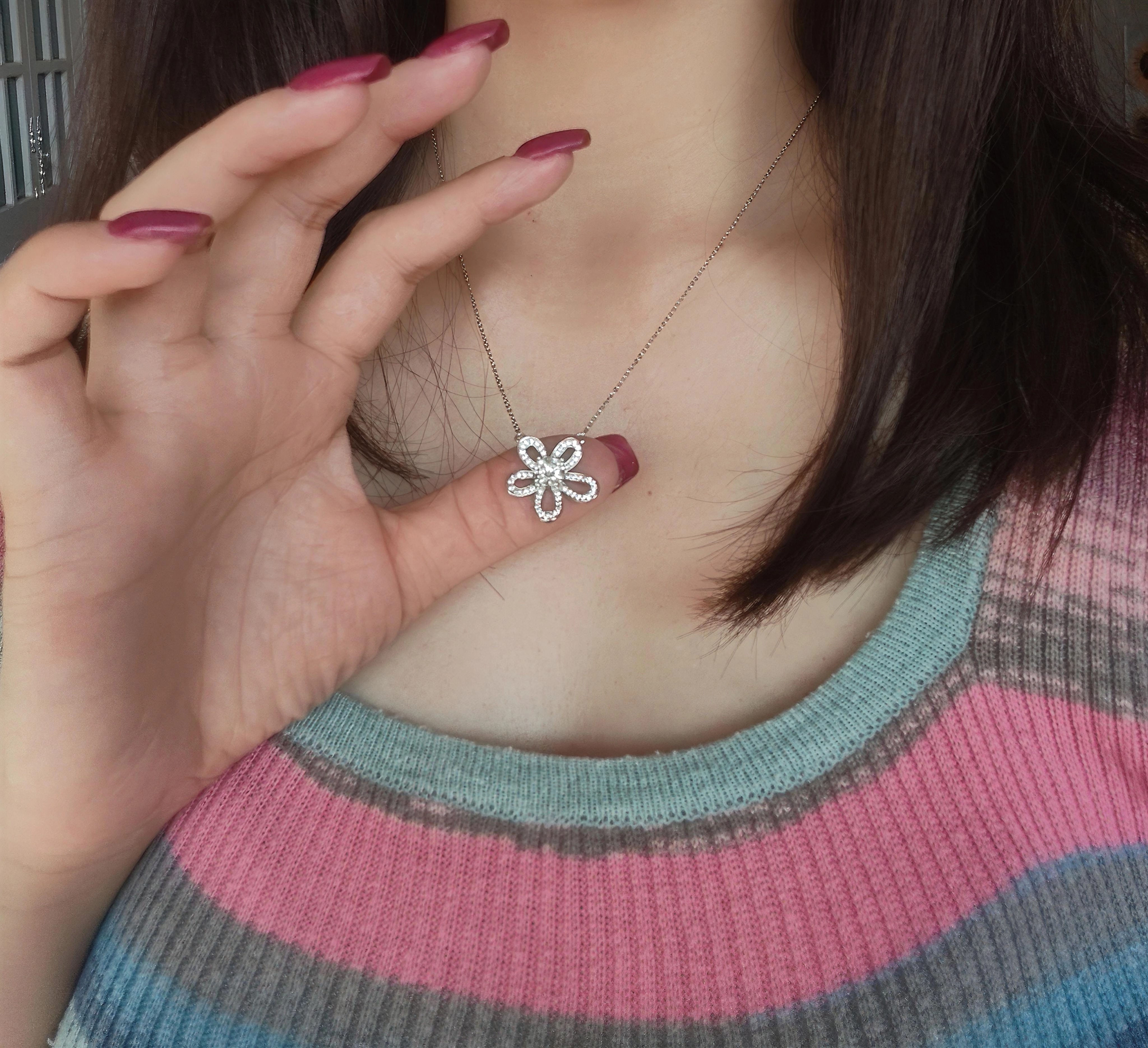 一克拉莫桑太阳花五瓣花925纯银项链女款送闺蜜生日礼物轻奢高级