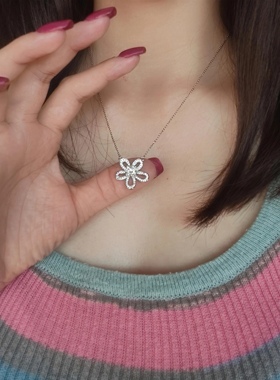 一克拉莫桑太阳花五瓣花925纯银项链女款送闺蜜生日礼物轻奢高级