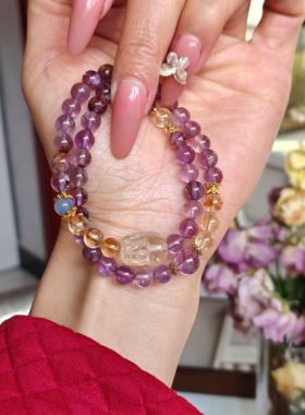 原创2025新款新中式紫水晶紫柠檬黄貔貅双圈手链手串