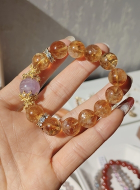 天然黄塔晶搭超紫水晶手串新款
