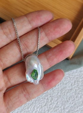 天然淡水大点位巴洛克珍珠极光炫彩项链阿飘造型