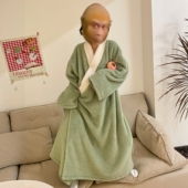 大码 孙悟空睡袍女加长款 秋冬加厚珊瑚绒系带搞怪马喽睡裙长款 浴袍