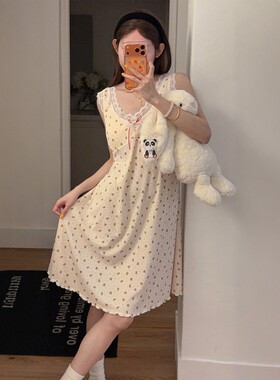 甜美夏季棉绸带胸垫免文胸睡裙女