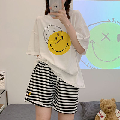 纯棉睡衣夏季短袖宽松懒人套装