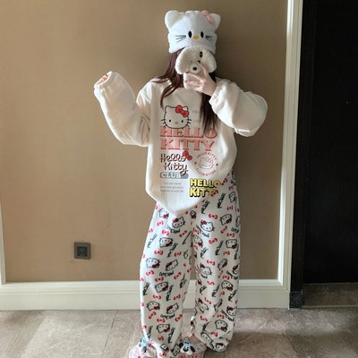 可爱卡通珊瑚绒加厚保暖套装睡衣