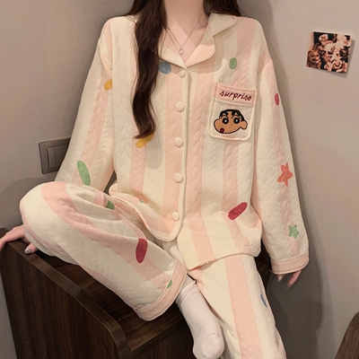 夹层空气棉加厚保暖睡衣套装宽松