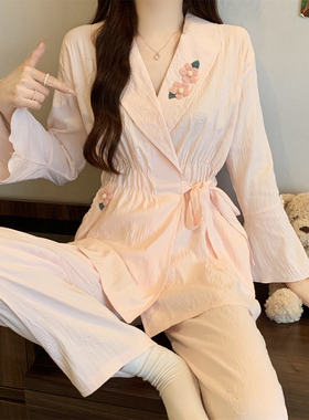 系带和服睡衣女春秋季长袖家居服