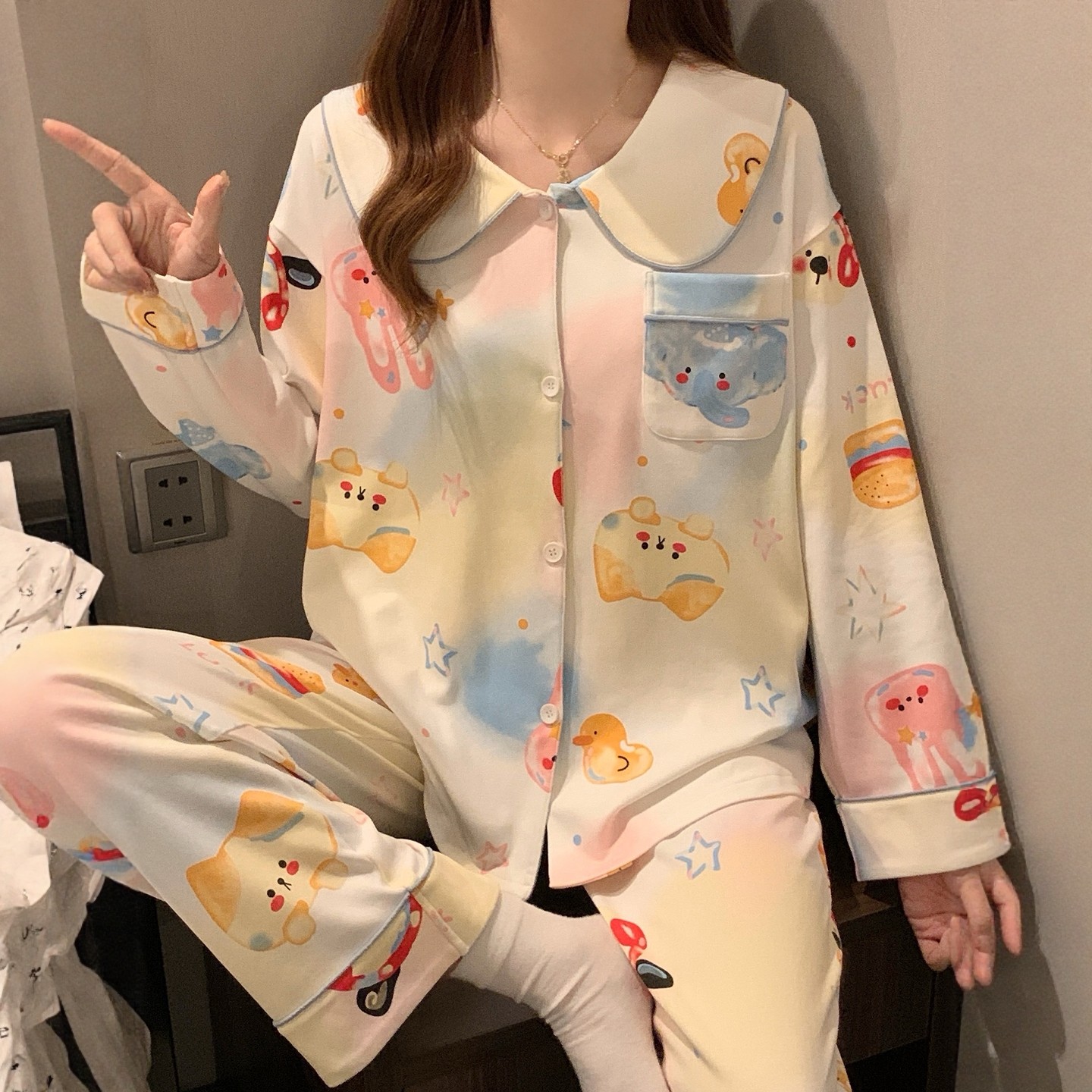 春秋季睡衣女长袖公主风娃娃领甜美减龄可爱少女套装可外穿家居服,女士内衣/男士内衣/家居服,睡衣/家居服套装,淘宝优惠券,粉丝福利购,淘宝优惠卷