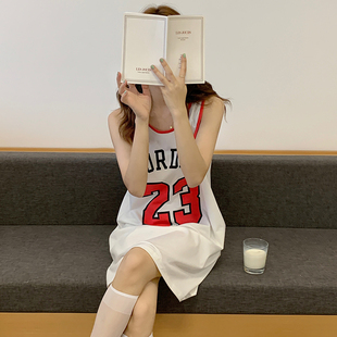 纯棉大背心球服睡衣女夏季 性感家居服 薄款 睡裙网红字母夏天韩版