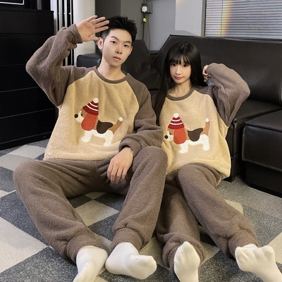 半边绒情侣睡衣男女加厚款家居服