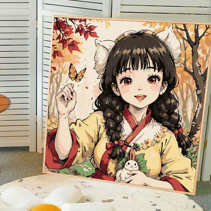 欢乐女孩数字油画diy油彩画高级感花卉手工手绘填充治愈装饰画