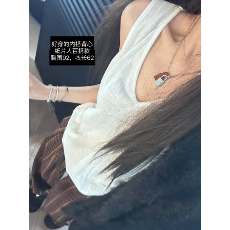 叠穿无袖上衣2025春夏u领吊带内搭宽松休闲 内搭衣女白色棉麻背心