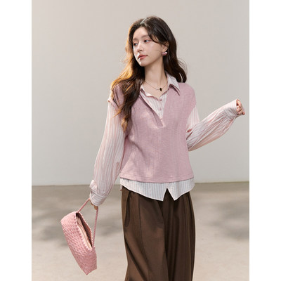 谜秀温柔假两件针织拼接