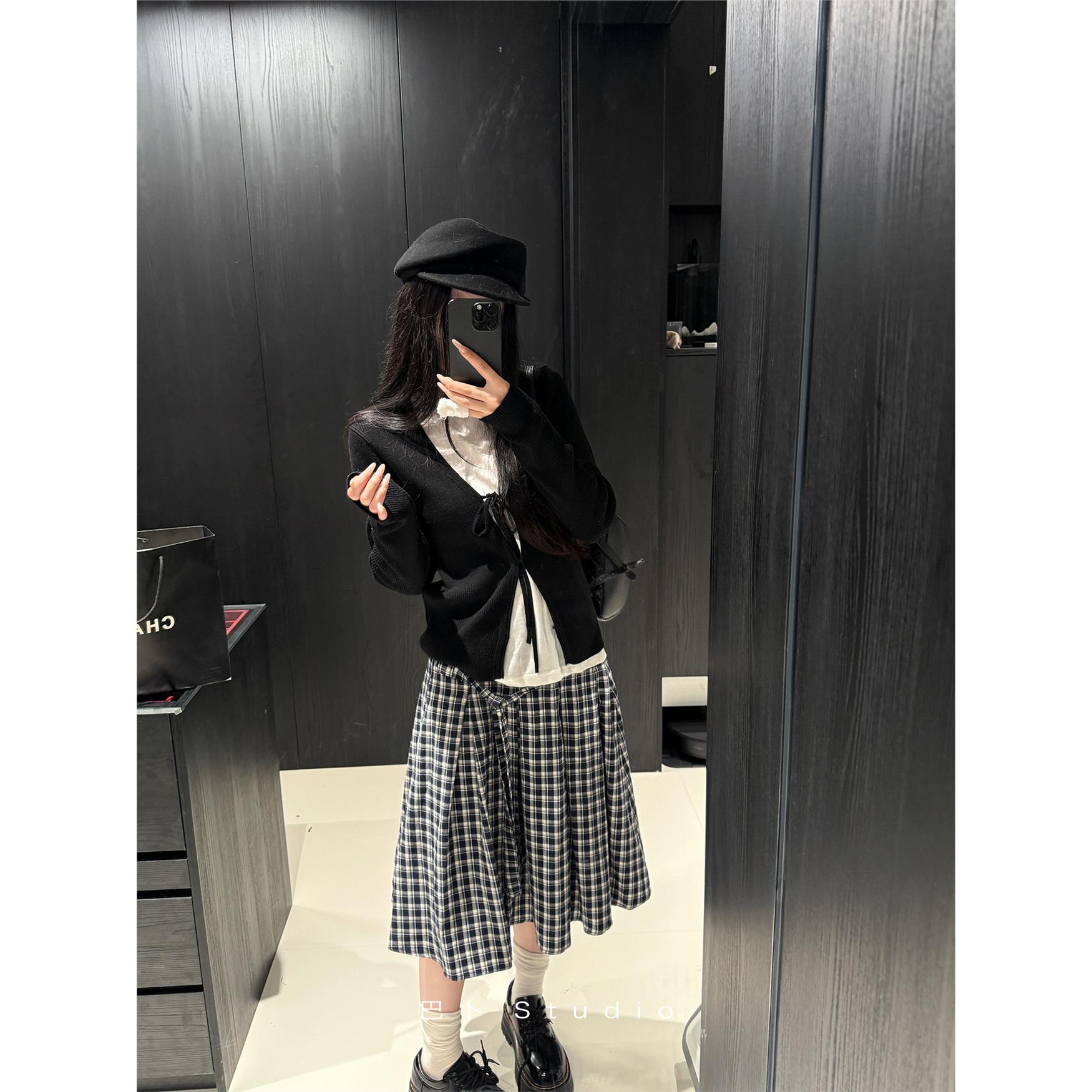 巴卜Studio蓝白格子半身