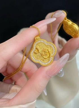 沙金饰品新中式十二花神之海棠花项链时尚设计感花朵吊坠首饰批发