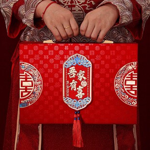 结婚订婚礼金盒聘金盒聘礼盒提亲现金礼盒五金礼金箱彩礼盒子10万