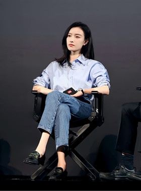 倪妮同款蓝色衬衫女春秋新款职业通勤OL衬衣气质高级感长袖上衣女