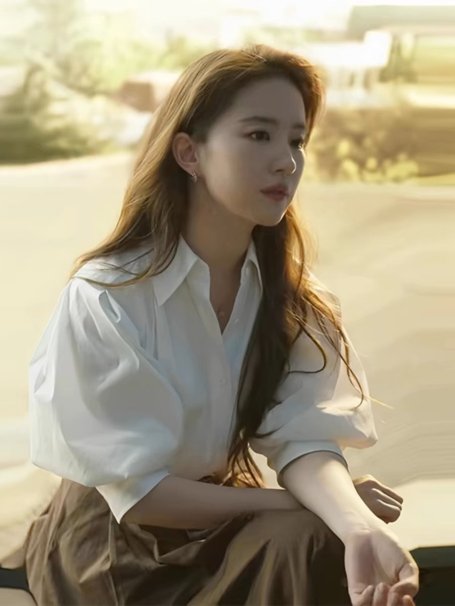 玫瑰的故事刘亦菲同款白色衬衫泡泡袖女通勤气质短袖衬衣上衣女夏