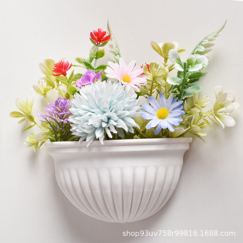 塑料花盆室内外装饰3D墙面悬挂半圆形挂式花盆可储水跨境塑料花盆