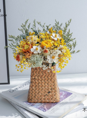 满天星真花干花花束田园花篮客厅家居真花文艺编织装饰摆件