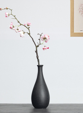 陶瓷花瓶简约黑陶客厅家居装饰品摆件复古黑色陆宝干花插花器花盆