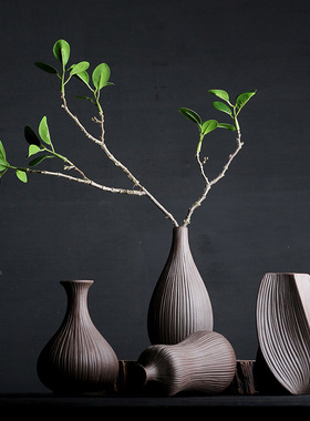 唐宋现代中式哥窑花瓶复古花插干花艺术家居摆件饰品 汝窑瓷花盆