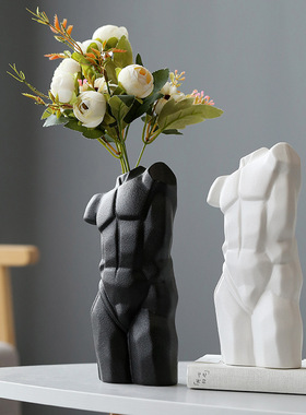 欧式风格陶瓷人体花瓶插花摆件家居茶几办公干花新中式创意装饰品