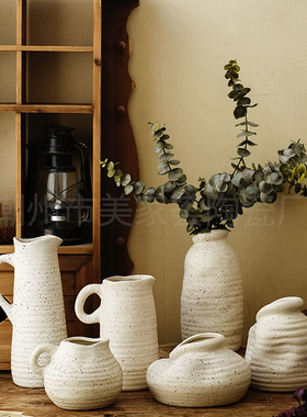 美家荟田园风陶瓷大花瓶摆件客厅软装ins感复古家居艺术花器