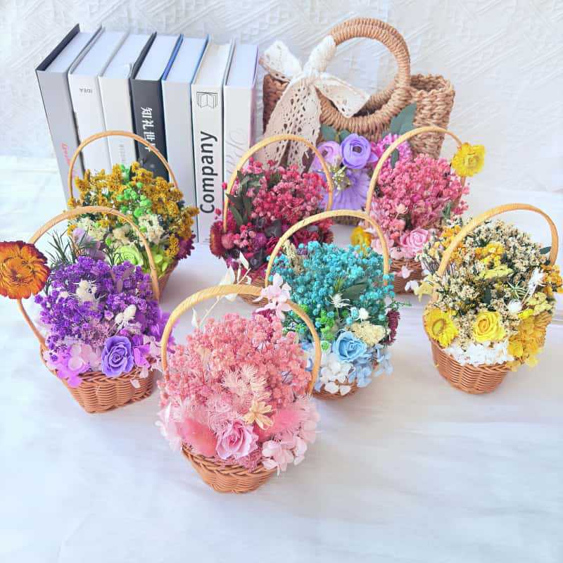 永生花干花diy材料包手工手提小花篮插花干花 三八母亲节礼物制作图片