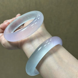 纯天然非洲翠高冰种淡紫色独龙玉手镯紫罗兰飘花石英岩女款 玉手镯