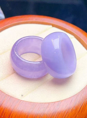 天然缅甸老坑A货翡翠紫色戒指冰糯种紫罗兰戒圈女士款玉指环扳指