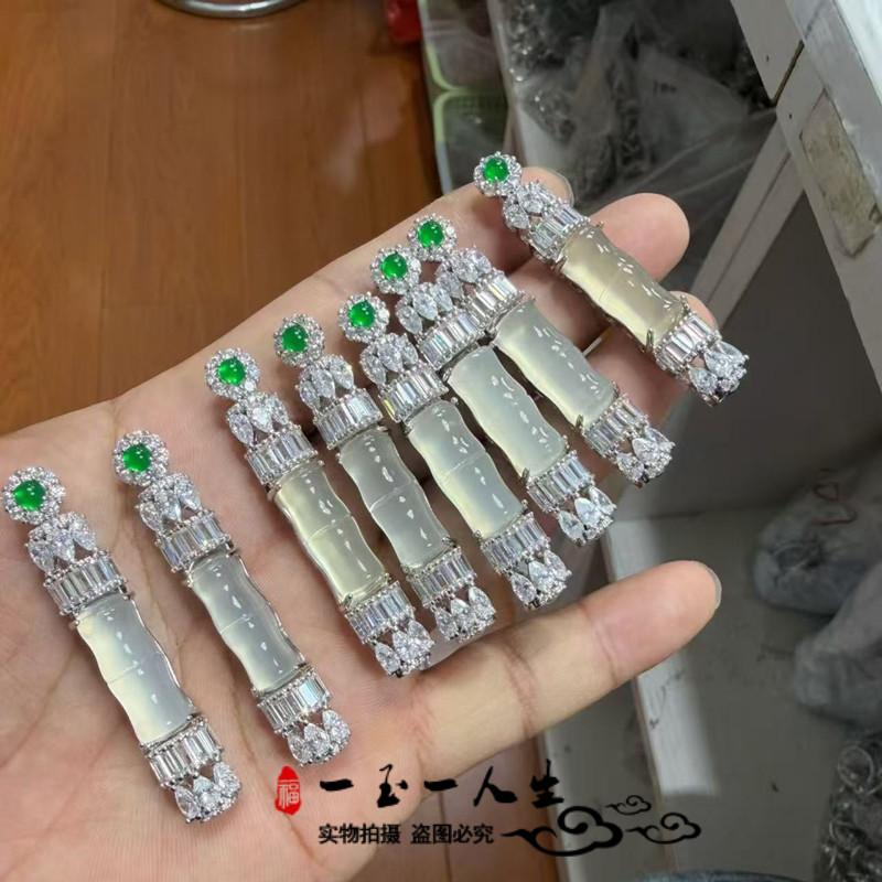缅甸翡翠白冰镶嵌节节高吊坠玉石挂件完美冰润男女款玉石送礼自带