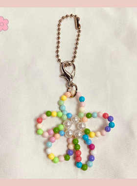 韩系ins彩色花朵珠子手机挂链条ccd相机挂绳钥匙扣包包挂件女款