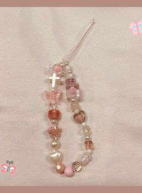 粉色金属爱心ccd相机手绳diy珠子链挂绳壳挂件温柔