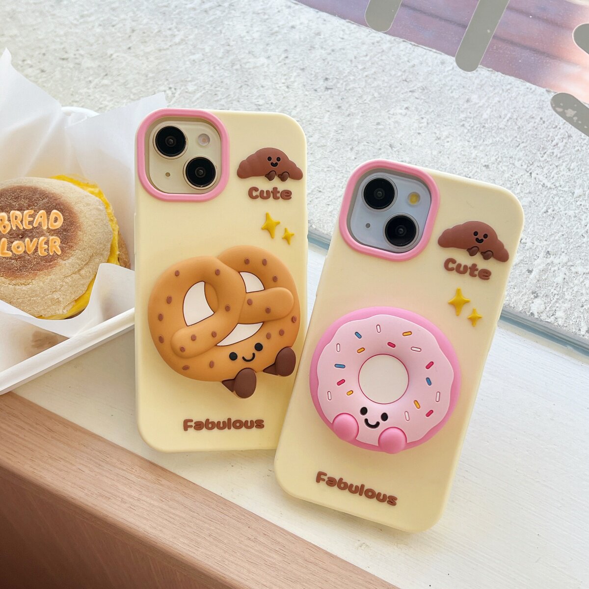 可爱碱水结甜甜圈伸缩支架适用iphone15promax手机壳苹果16软14pro硅胶13promax新款15全包16p