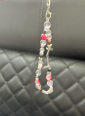 原创小众透明圆珠蝴蝶结手工串珠手机链ccd相机挂绳实用钥匙链