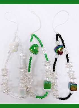 韩风ins爱心水晶珠珠挂链手提链钥匙扣通用手机壳ccd相机手机挂绳