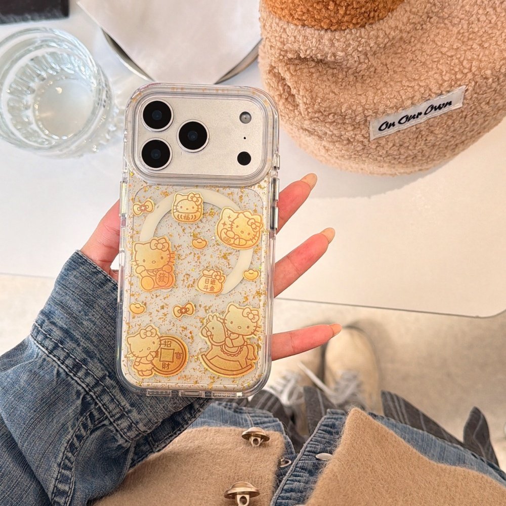 磁吸金箔闪粉元宝KT猫适用苹果17promax手机壳iphone16pro新款15气囊双层,3C数码配件,手机保护套/壳,淘宝优惠券,粉丝福利购,淘宝优惠卷