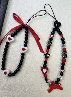 手工ins风串珠手机链简约爱心蝴蝶结手机挂绳ccd相机书包百搭链条