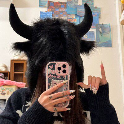 牛魔王冬季帽子大黑牛毛毛帽头套男女保暖护耳朵防风防寒骑车牛头