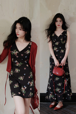 贰羊设计【现货5折】芙鸢 国风新中式V领无袖碎花短款连衣裙