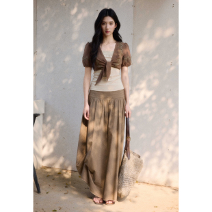 雨涴 吊带背心两件套装 复古感绣花披肩式 小上衣 短袖 贰羊设计