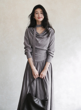 贰羊设计【声声慢】复古极简知识分子风禅意新中式连衣裙女设计感