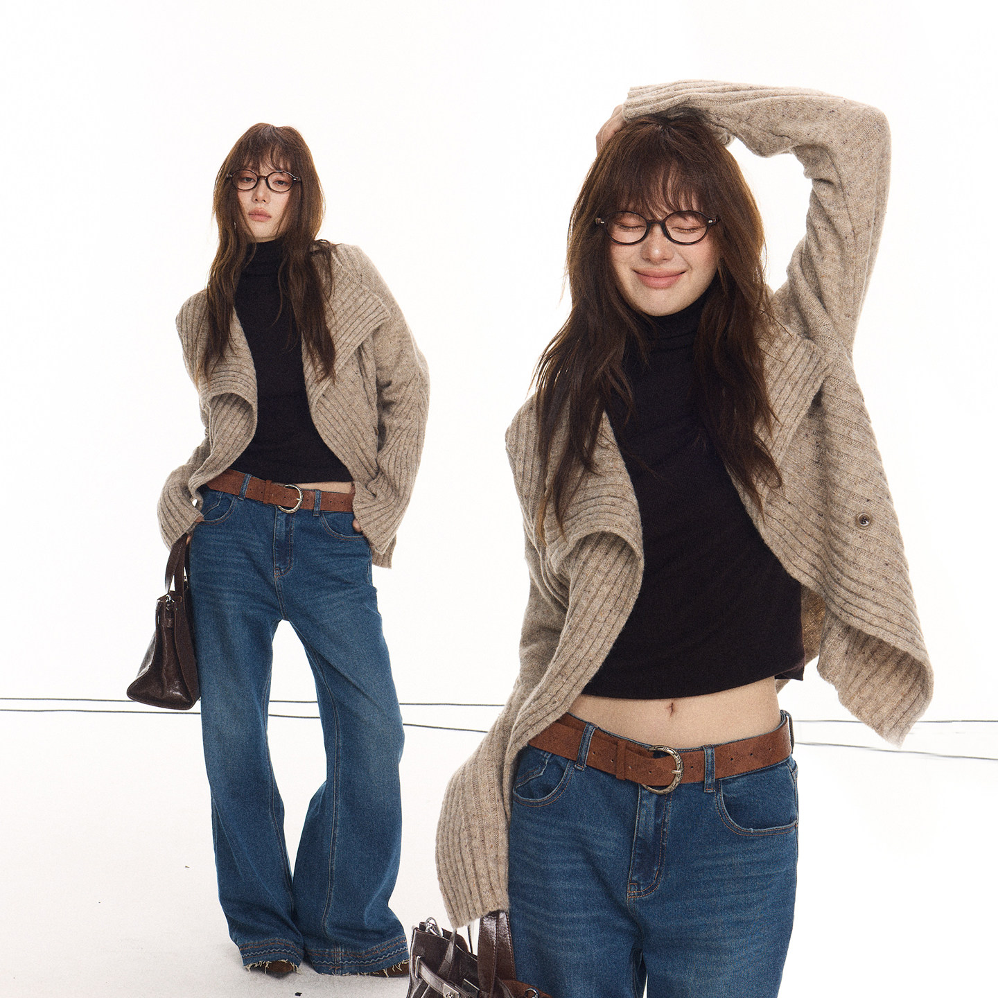 贰羊设计【玥静】韩系松弛感杂色开衫针织外套女秋复古高级感毛衣